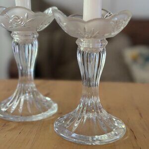 Vintage Glass Candlestick Holders Set of 2 5-1/2" Oneida Lead Crystal